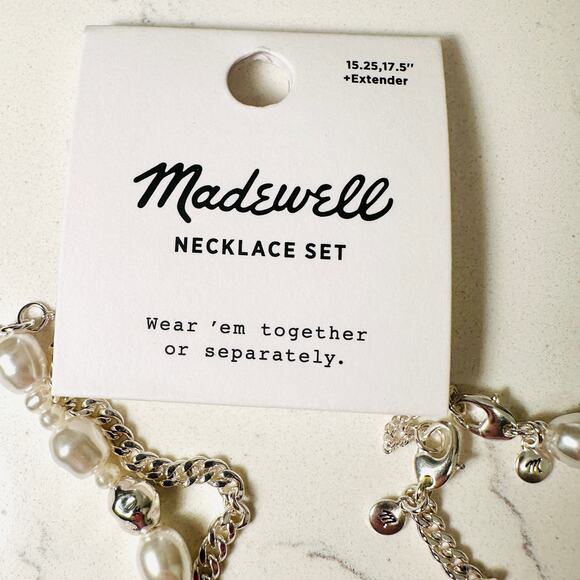 NEW MADEWELL Set of 2 Necklaces – Freshwater Pearl Chain & Silver Bar Necklace - Picture 11 of 12